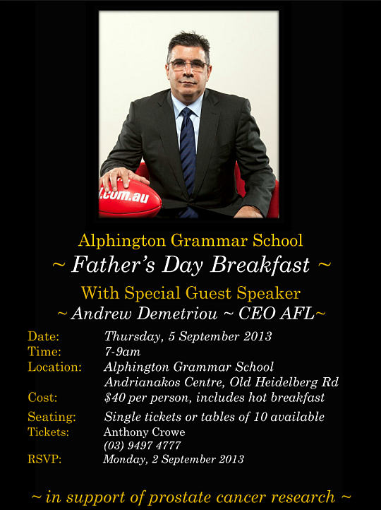 Alphington Grammar School Father's Day Breakfast with Special Guest Speaker Andrew Demetriou