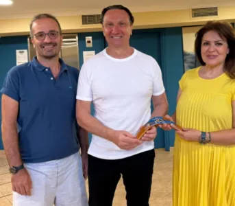 Lefto to right YMCA of Thessaloniki Yorgos GCM President Bill Papastergiadis Maria Papada Foreign Affairs Ministry
